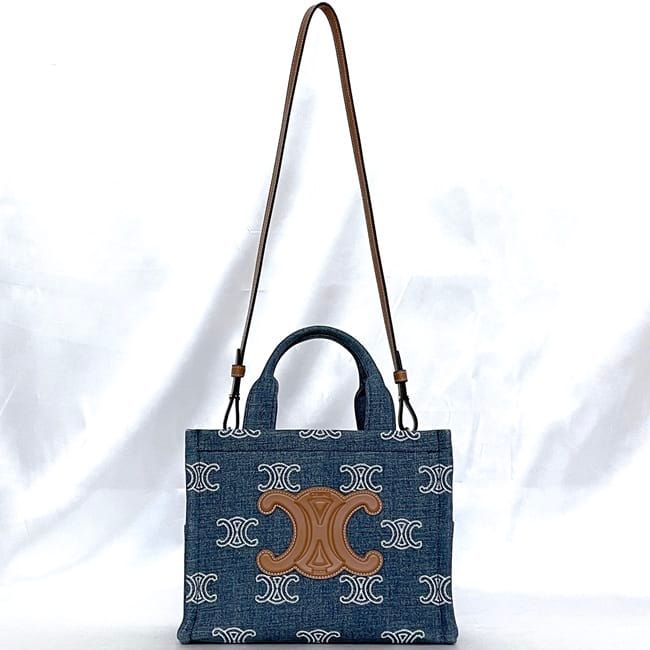 Celine 2-Way Bag Cabas Tice Blue Brown Triomphe — view 2