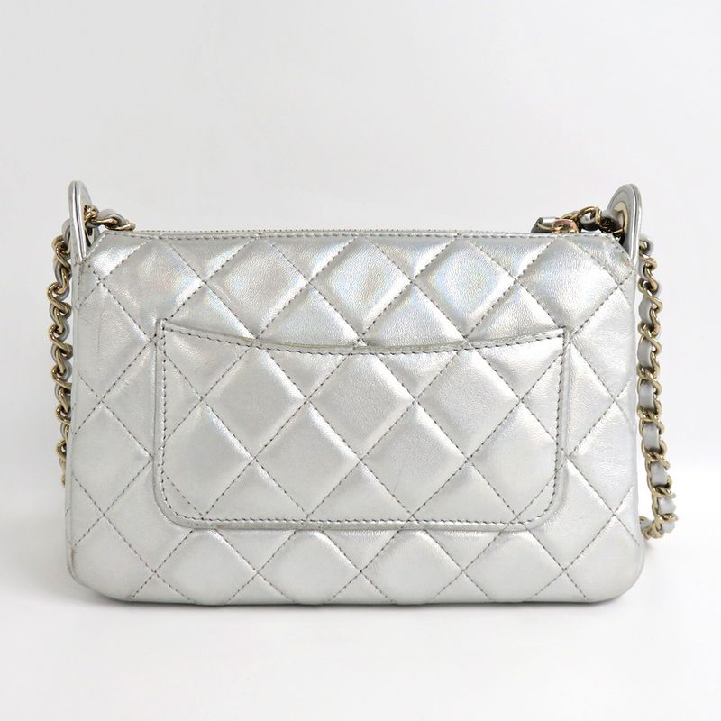 Chanel Chain Clutch Bag Iridescent Metallic Lambskin Silver Ap4349 — view 3