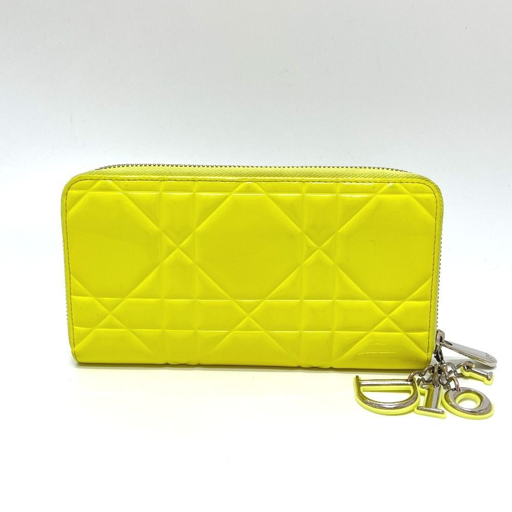 Dior Wallet Cannage Enamel Neon Yellow X