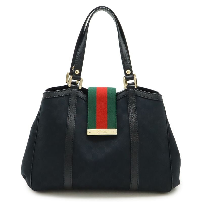 Gucci GG Canvas Sherry Line Tote Shoulder Bag Leather Black Green Red