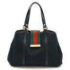 Gucci GG Canvas Sherry Line Tote Shoulder Bag Leather Black Green Red