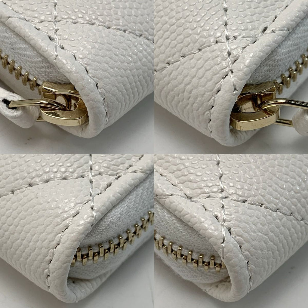Chanel Coco Mark Caviar Leather Classic Zip Coin Purse Quilted Ap0216 White — view 8