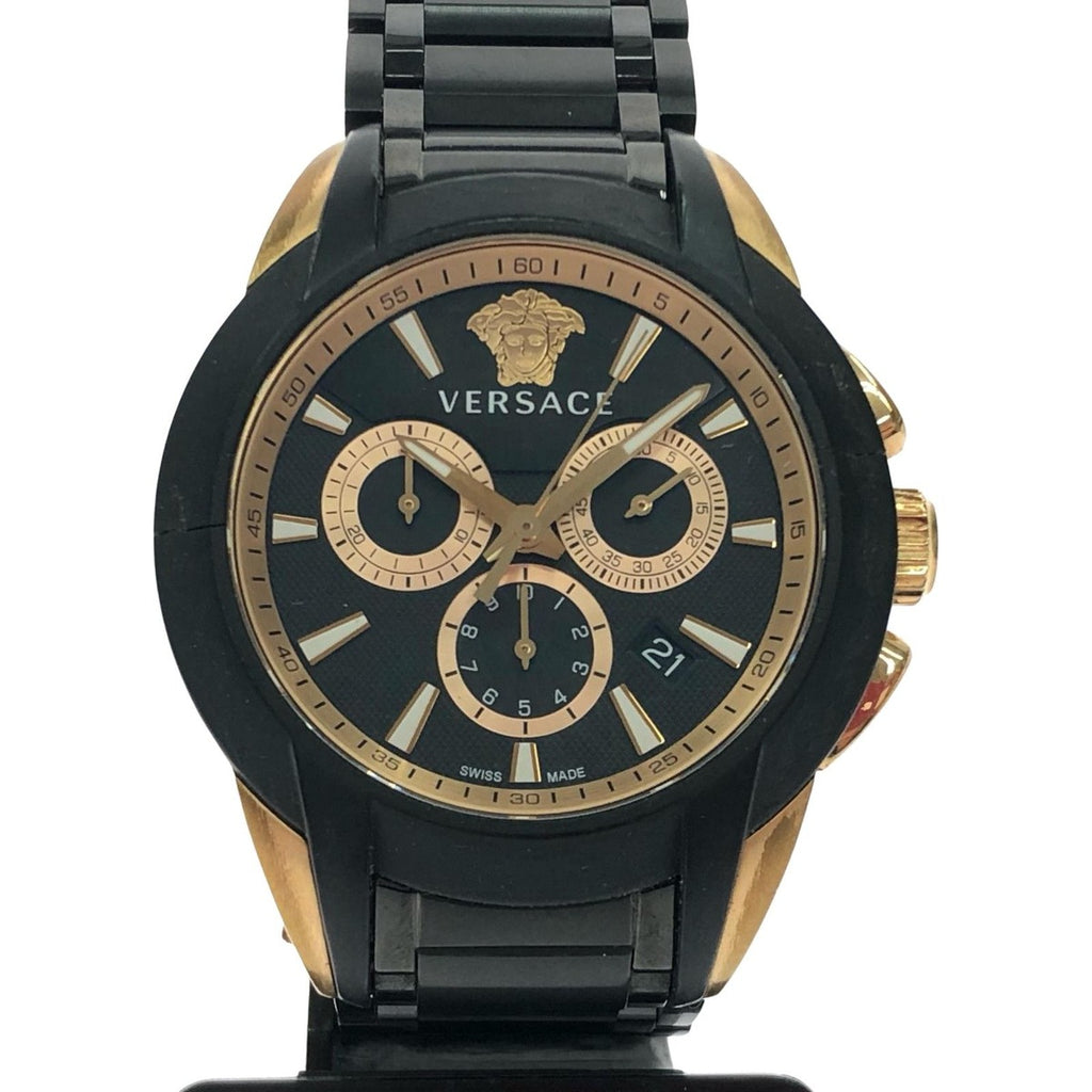 Versace Watch Quartz Character Chronograph Bezel Cracked Black Gold