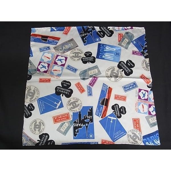 Chanel CC Logo Air Line Silk Scarf Shawl White Multicolor — view 2