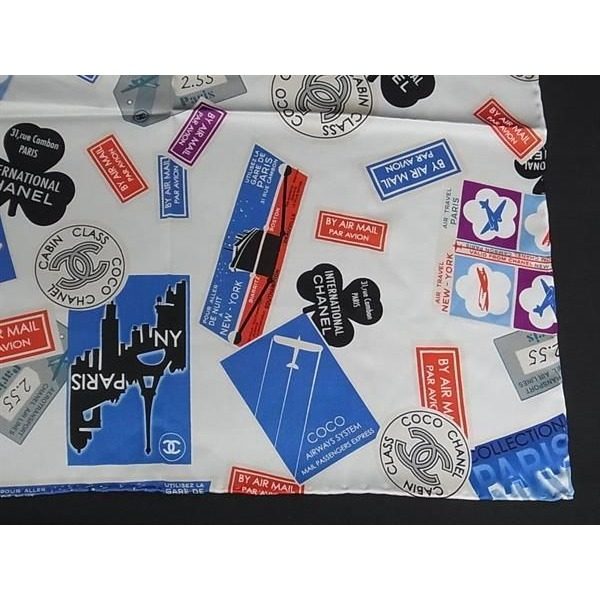 Chanel CC Logo Air Line Silk Scarf Shawl White Multicolor — view 4