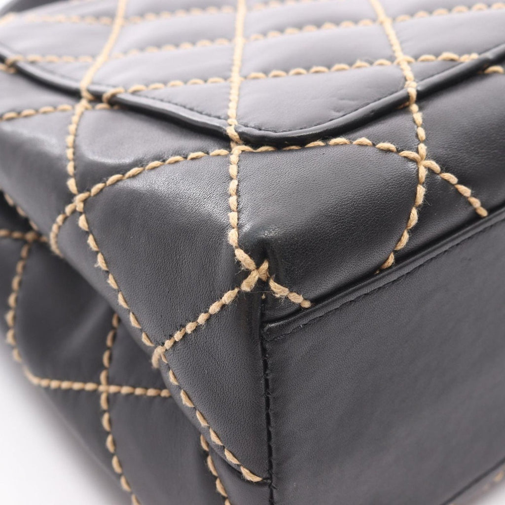 Chanel Handbag Wild Stitch Top Handle Black Leather — view 8