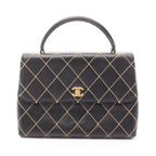 Chanel Handbag Wild Stitch Top Handle Black Leather