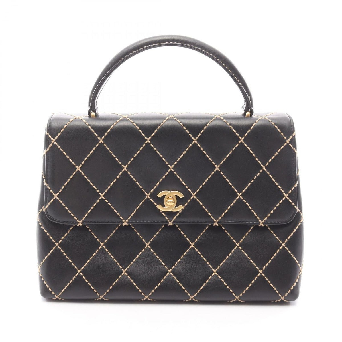 Chanel Handbag Wild Stitch Top Handle Black Leather