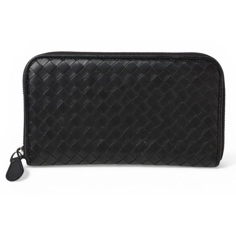 Bottega Veneta Wallet Zip Around Intrecciato Black