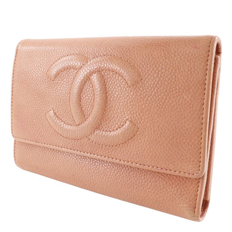 Chanel Coco Mark Caviar Leather Pink Trifold Wallet — view 2