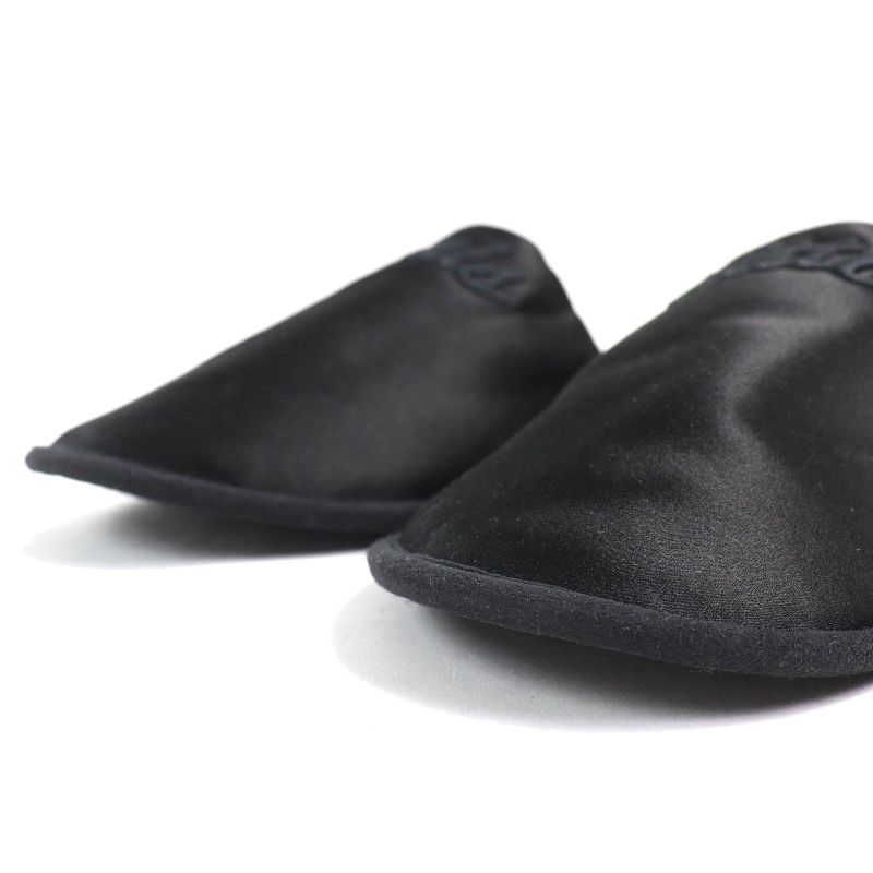 Louis Vuitton Sweet Line Logo Embroidery Satin Slippers Room Shoes Black — view 7