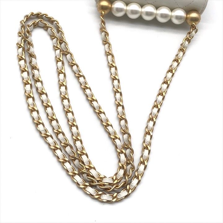 Chanel Mini Quilted Leather Chain Pearl Shoulder Bag White — view 6