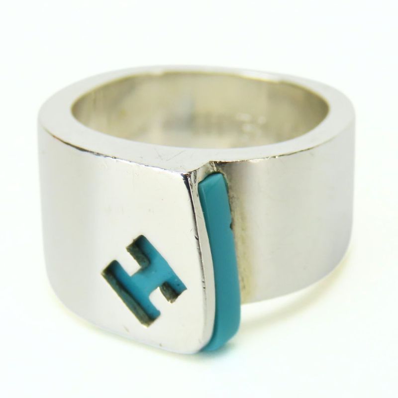 Hermes Ring Candy 51 Silver 925 11.1 g Light Blue H Logo — view 8