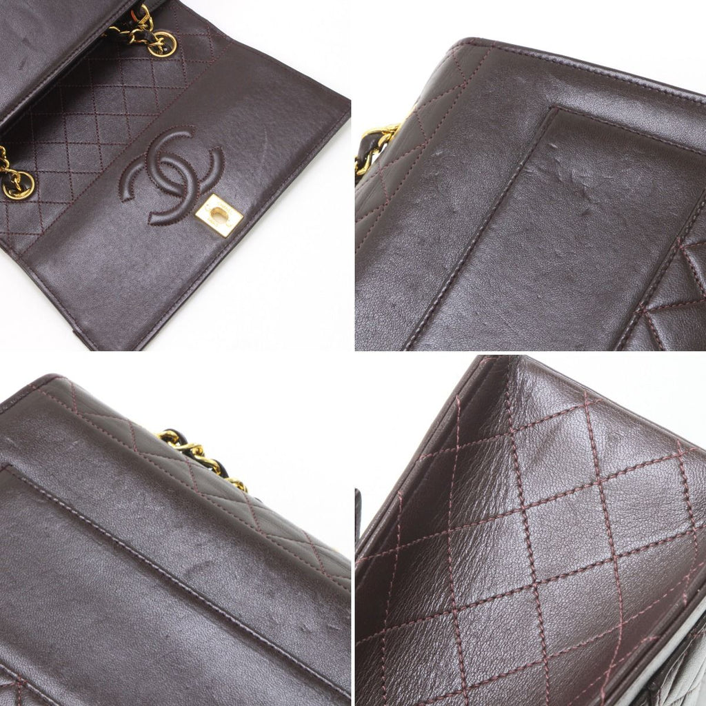 Chanel Quilted Shoulder Bag Leather Dark Brown — view 8