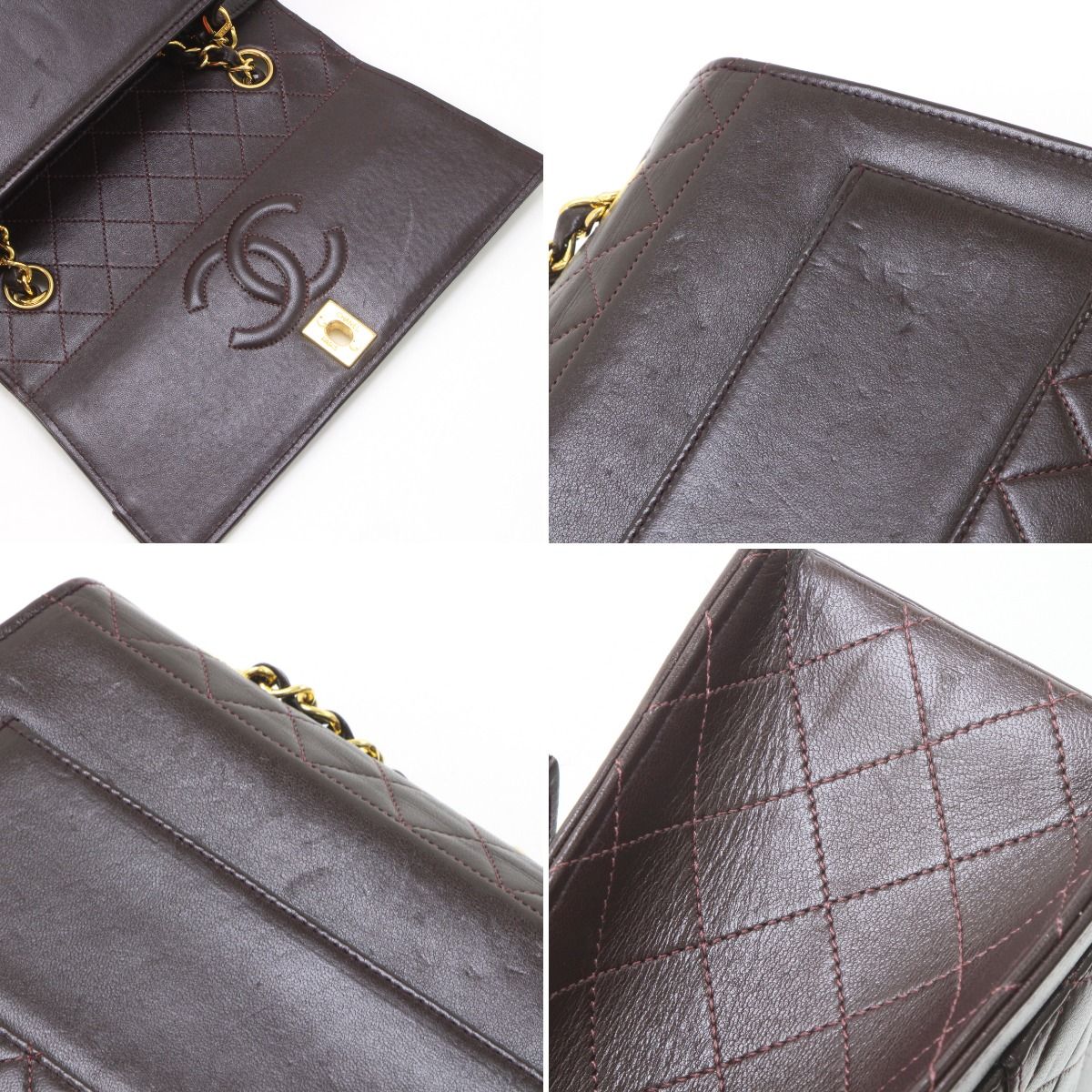 Chanel Quilted Shoulder Bag Leather Dark Brown — view 8
