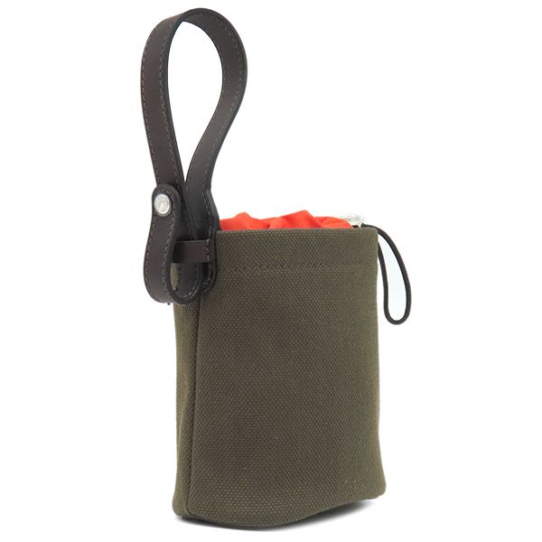Hermes Pouch Dog Treat Cotton Canvas Leather Khaki and Foo Silver — view 2