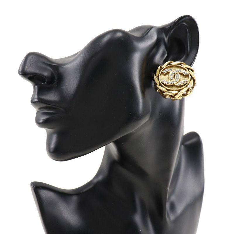 Chanel Coco Mark Earrings Chain Vintage Gold Plated and Rhinestone 23 27.7 — view 3