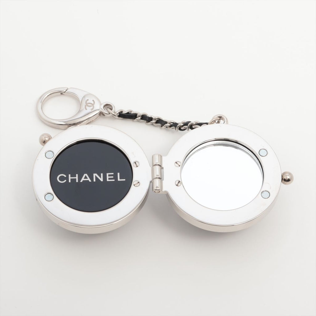 Chanel CC Logo Charm Rhinestone Silver Mirror Key Holder Chain Ball — view 4