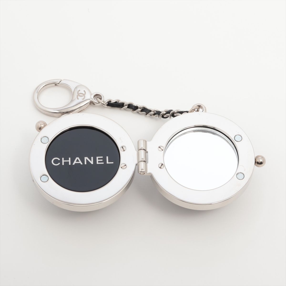 Chanel CC Logo Charm Rhinestone Silver Mirror Key Holder Chain Ball — view 4