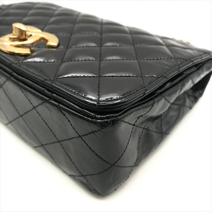 Chanel CC Logo Quilted Calf Enamel Full Flap Chain Shoulder Bag Black — view 5