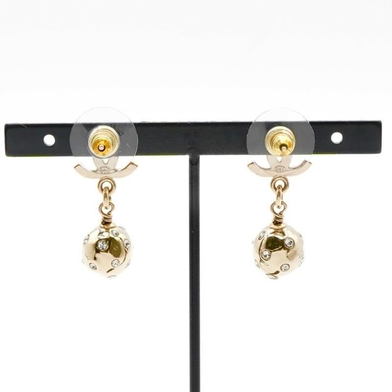Chanel Earrings Gold Coco Mark Rhinestone — view 9