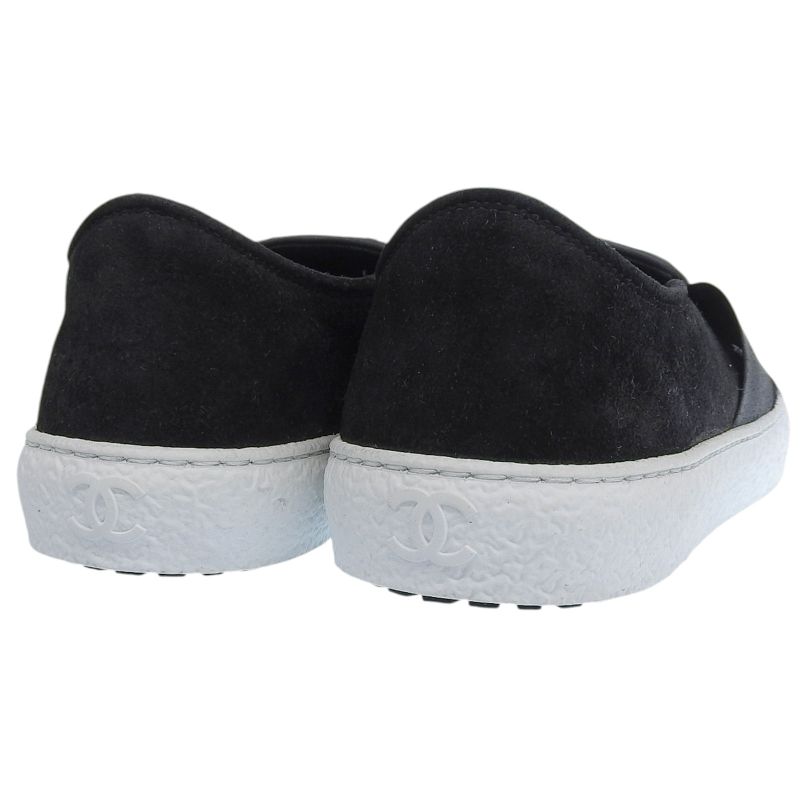 Chanel Coco Mark Suede Leather Use Tweed Switch Slip-on Shoes 38 — view 4