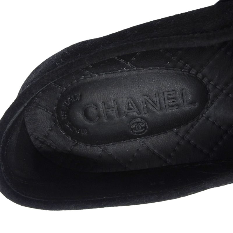 Chanel Coco Mark Suede Leather Use Tweed Switch Slip-on Shoes 38 — view 8
