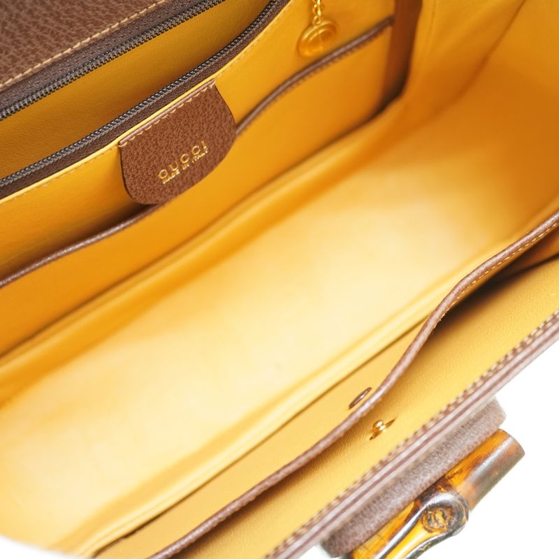 Gucci Bamboo Shoulder Handbag Leather Brown 0041 With Strap — view 6