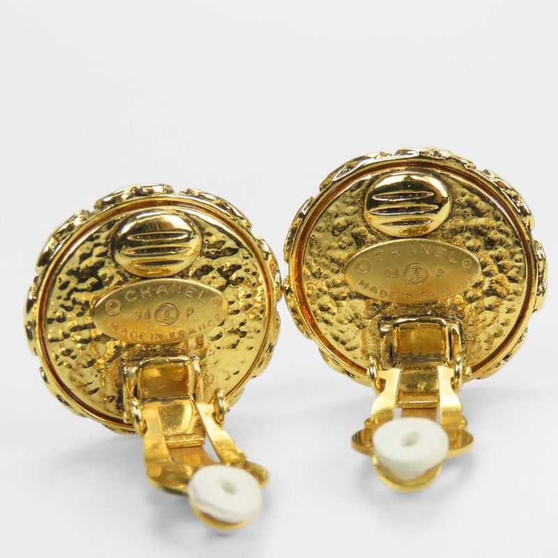 Chanel Earrings Coco Mark Metal Faux Pearl Gold Plated Accessories 94 P — view 4
