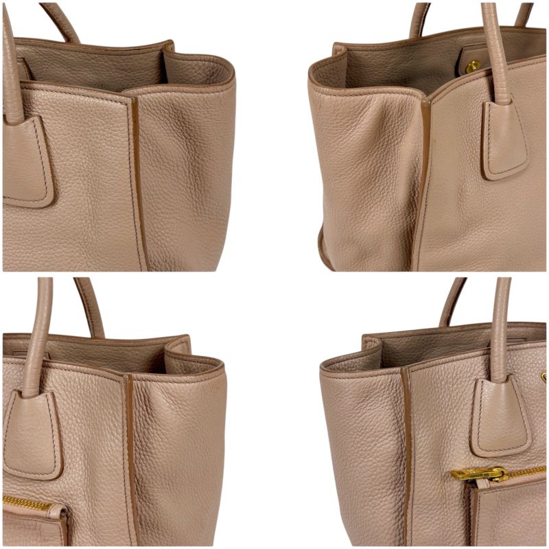 Prada 2-Way Tote Shoulder Bag Vittero Dino Leather Triangle Logo Pink Beige — view 5