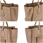 Prada 2-Way Tote Shoulder Bag Vittero Dino Leather Triangle Logo Pink Beige — view 5