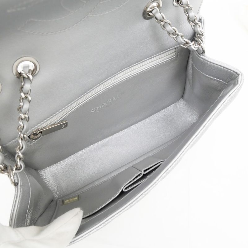 Chanel Small Chain Shoulder Bag Filigree Caviar Leather Silver Hardware — view 6