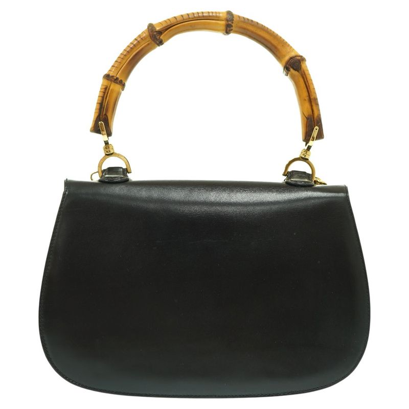 Gucci Bamboo Shoulder Hand Bag Leather Black With Strap 1294 — view 2