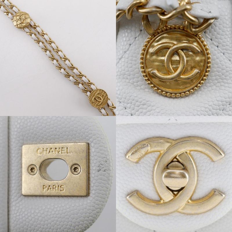Chanel Quilted Flap Shoulder Chain Caviar Leather White — view 9