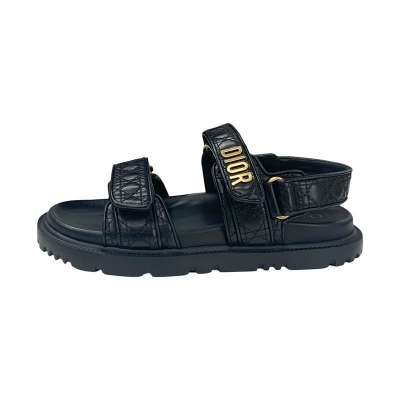 Christian Dioract Sandals Shoes Calfskin Black Gold Logo Cannage Quilted Sports — view 3