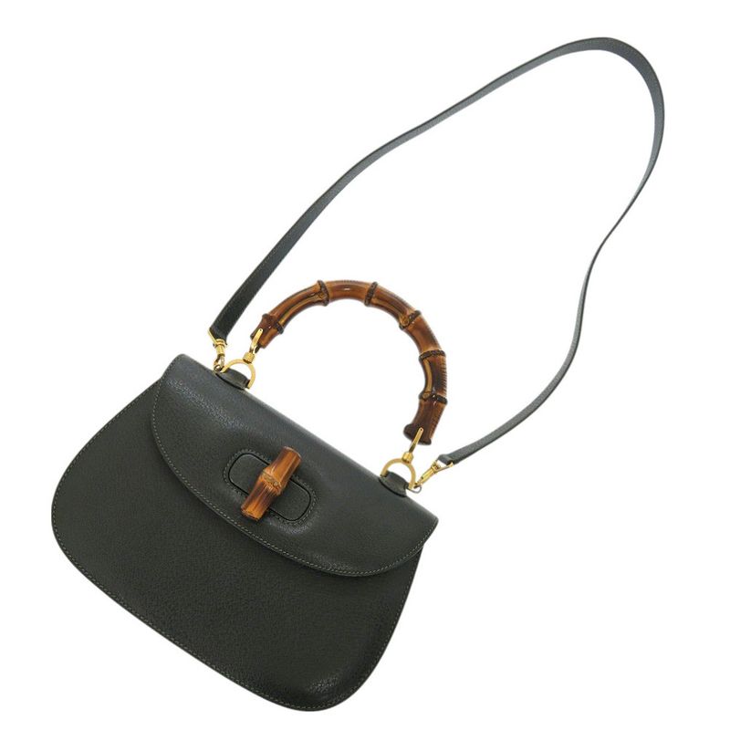Gucci Bamboo 000 29 0633 Leather Green 2-Way Handbag 0884 — view 5