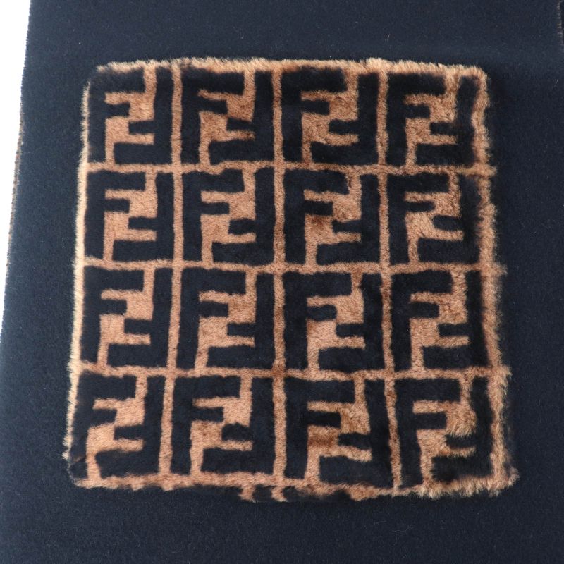 Fendi Fxt252 Cashmere Blend Zucca Pattern Fringe Scarf With Fur Pocket Stole — view 8