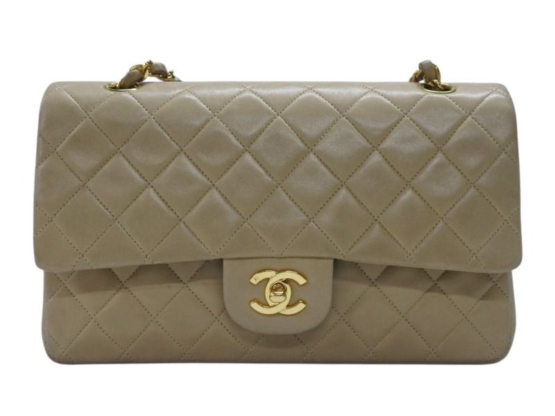 Chanel Quilted 25 Double Flap Chain Shoulder Bag Lambskin Beige Gold — view 2