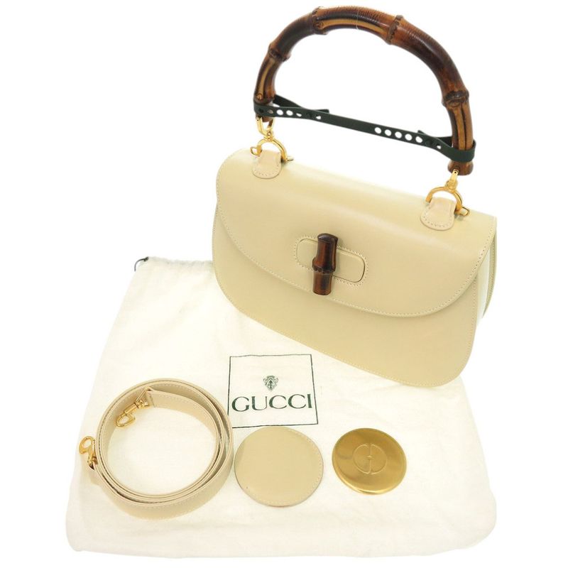 Gucci 2-Way Bamboo 000 1364 0633 Leather White Handbag 0703 — view 2