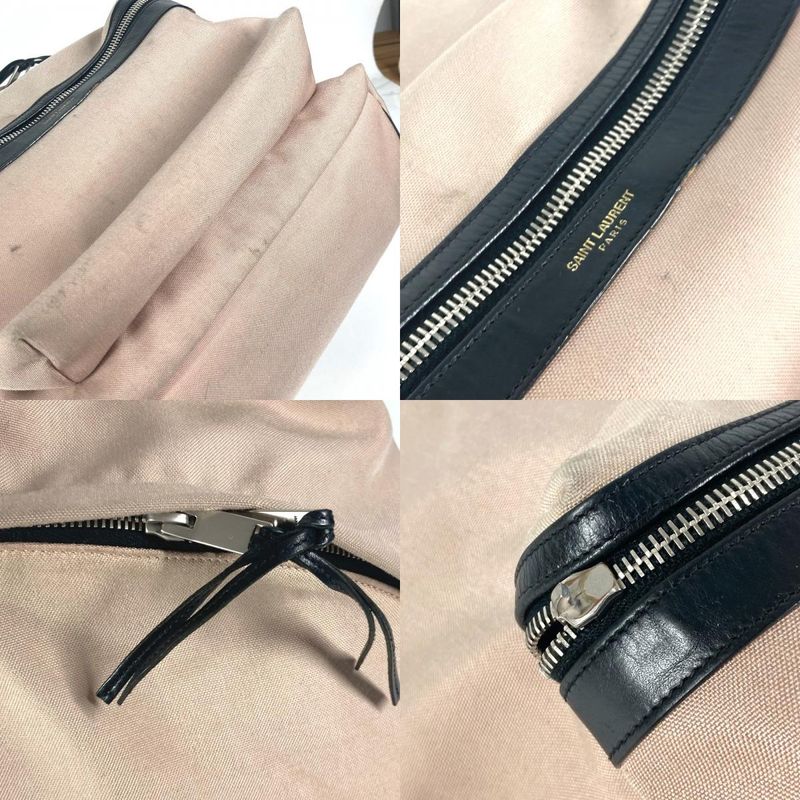 Saint Laurent Paris Backpack Logo Canvas Leather Pink Beige — view 7