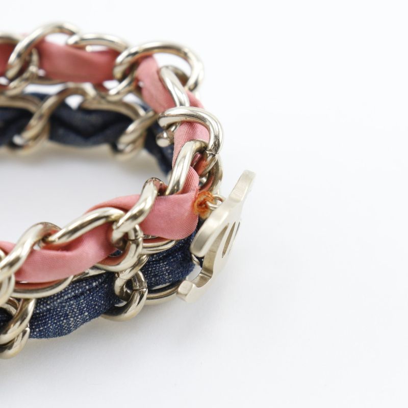 Chanel Coco Mark Chain 2 Rings Metal And Denim Silver 53 g Bracelet — view 6