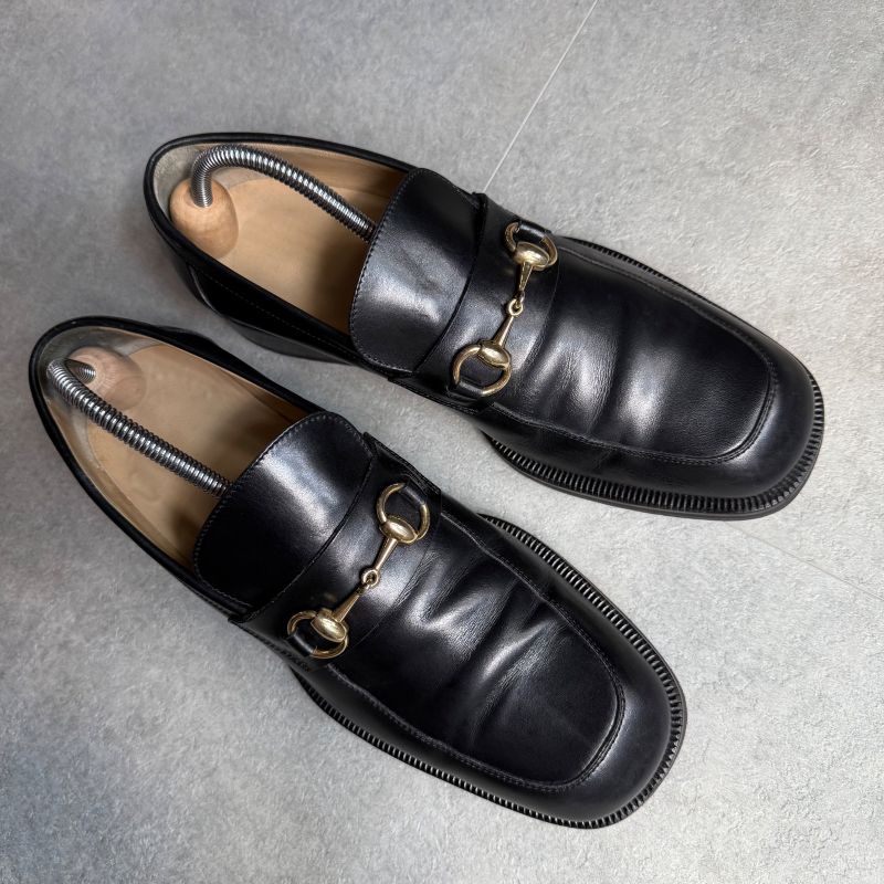 Gucci Horsebit Loafer Square Toe Black Gold Hardware 41 E — view 2