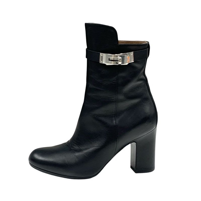Hermes Boots Short Shoes Leather Black Silver Kelly Hardware — view 3