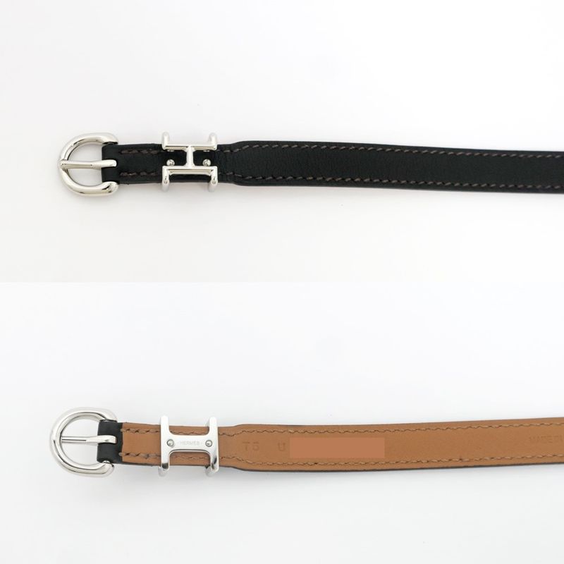 Hermes Leather Bracelet Trench Black Silver Hardware Size T5 — view 7