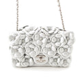 Chanel Quilted 20 Camellia Lambskin Chain Shoulder Bag CC Logo Silver