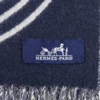 Hermes Kazak Vogue Cashmere Scarf with Fringe Navy White — view 6