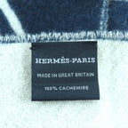 Hermes Kazak Vogue Cashmere Scarf with Fringe Navy White — view 7