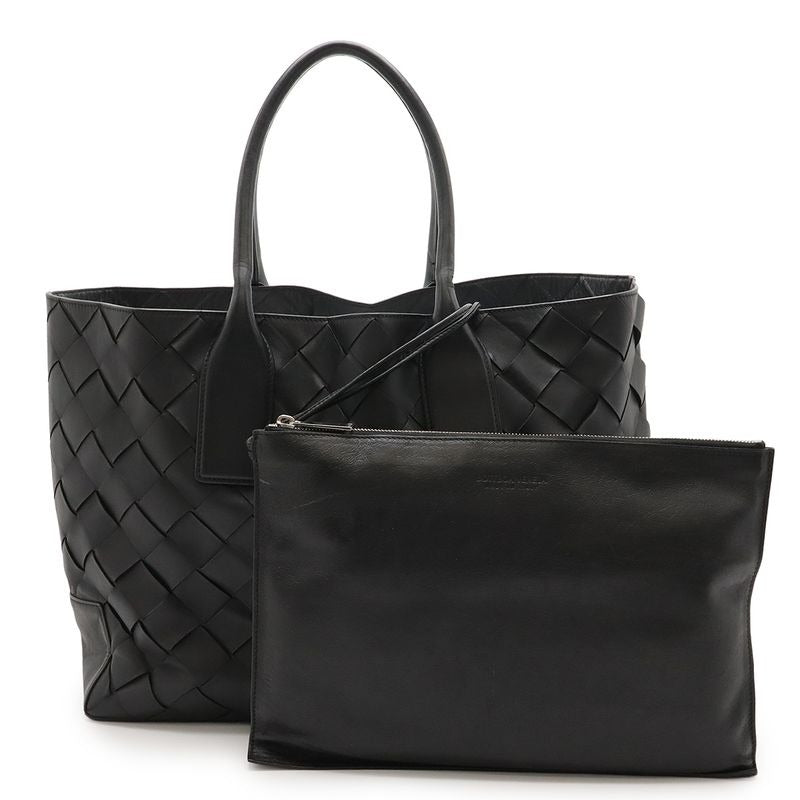 Bottega Veneta Maxi Intrecciato Tote Bag Leather Black With Pouch
