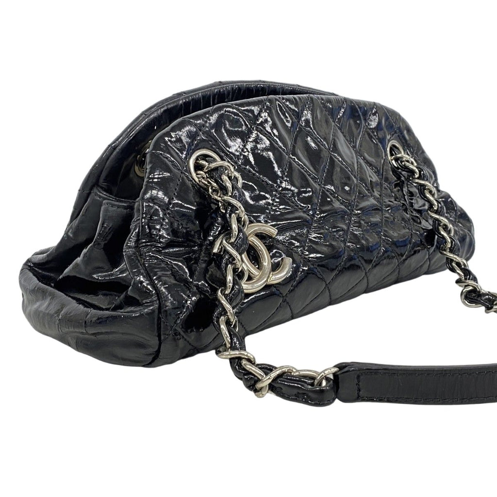 Chanel Shoulder Bag Mademoiselle Patent Leather Black Silver — view 2