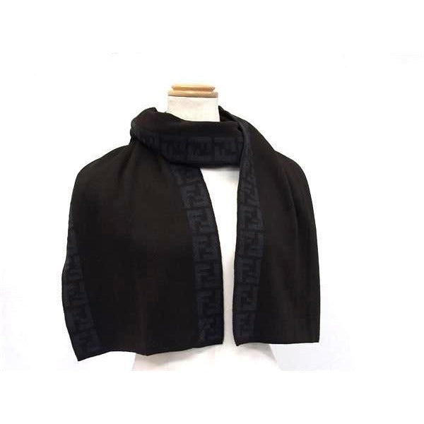 Fendi Scarf Zucca Dark Brown Navy 100% Wool Men